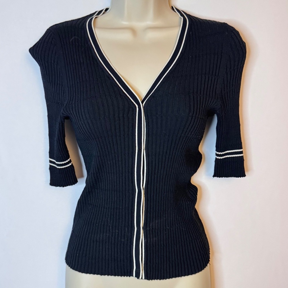 Prada Ribbed Knit Cardigan Top Sz M / 8 Italy 44 Snap Front Luxury Vtg Y2K Retro